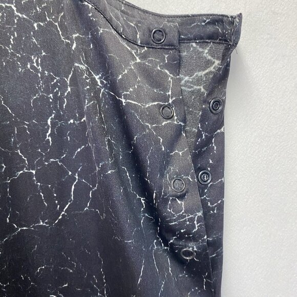 Theory Shaima Cracked Leather Print Silk Shift Dress Women 8 Black Sleeveless - Picture 9 of 12